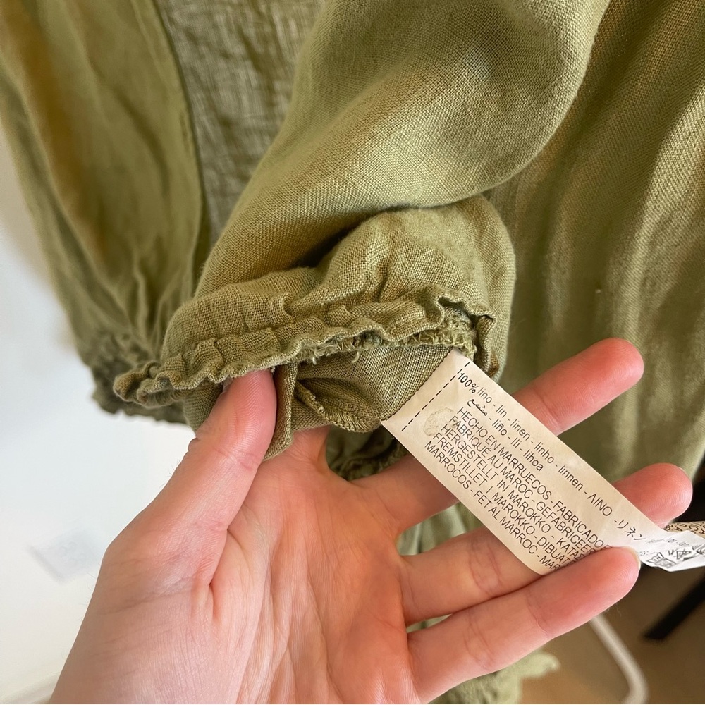 Zara 100% linen olive green crop long sleeve - Picture 3 of 4